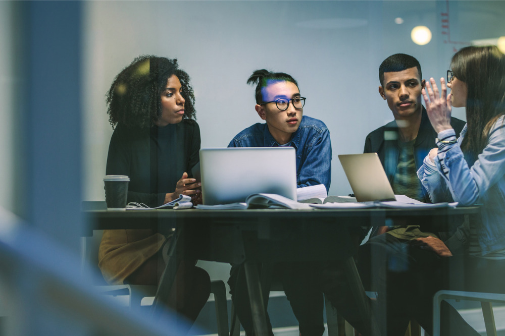 Students working on a project together